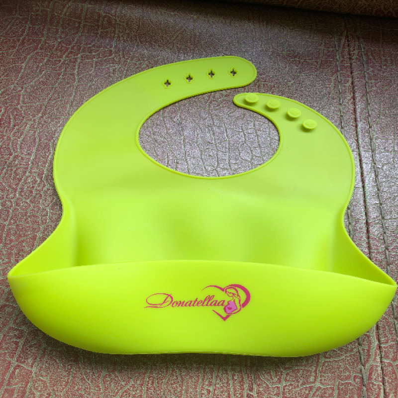 Soft 6M-36M Silicone Bibs Set of 2 Light Pink Lime Green with Food Catcher washable Girl Set